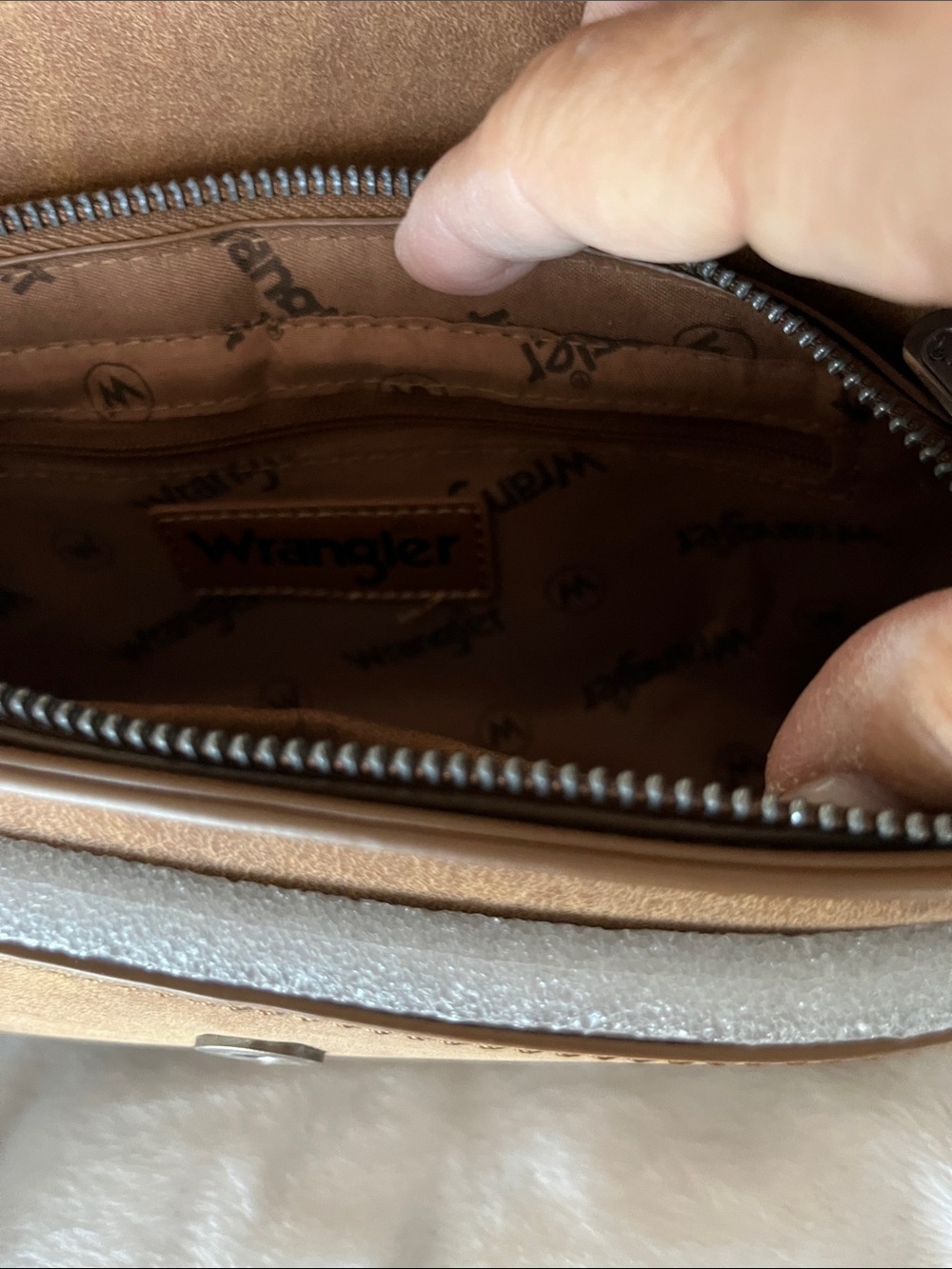 Wrangler - Brown Cow Print Shoulder Bag - Brown, White, Black - Picture 11 of 13